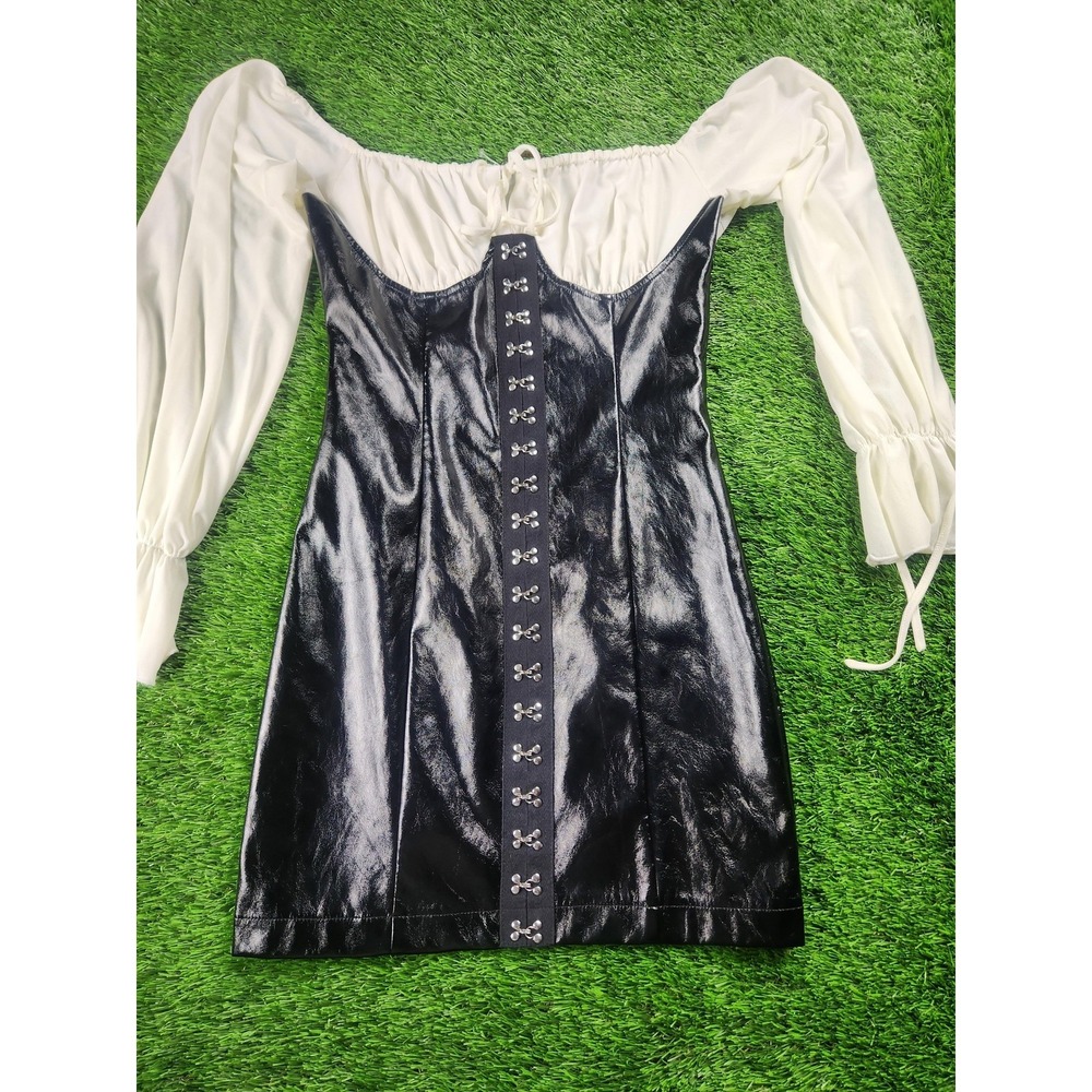Mad For Love Dress Womens Small Black‎ White Corset Bodycon Mini Gothic Party